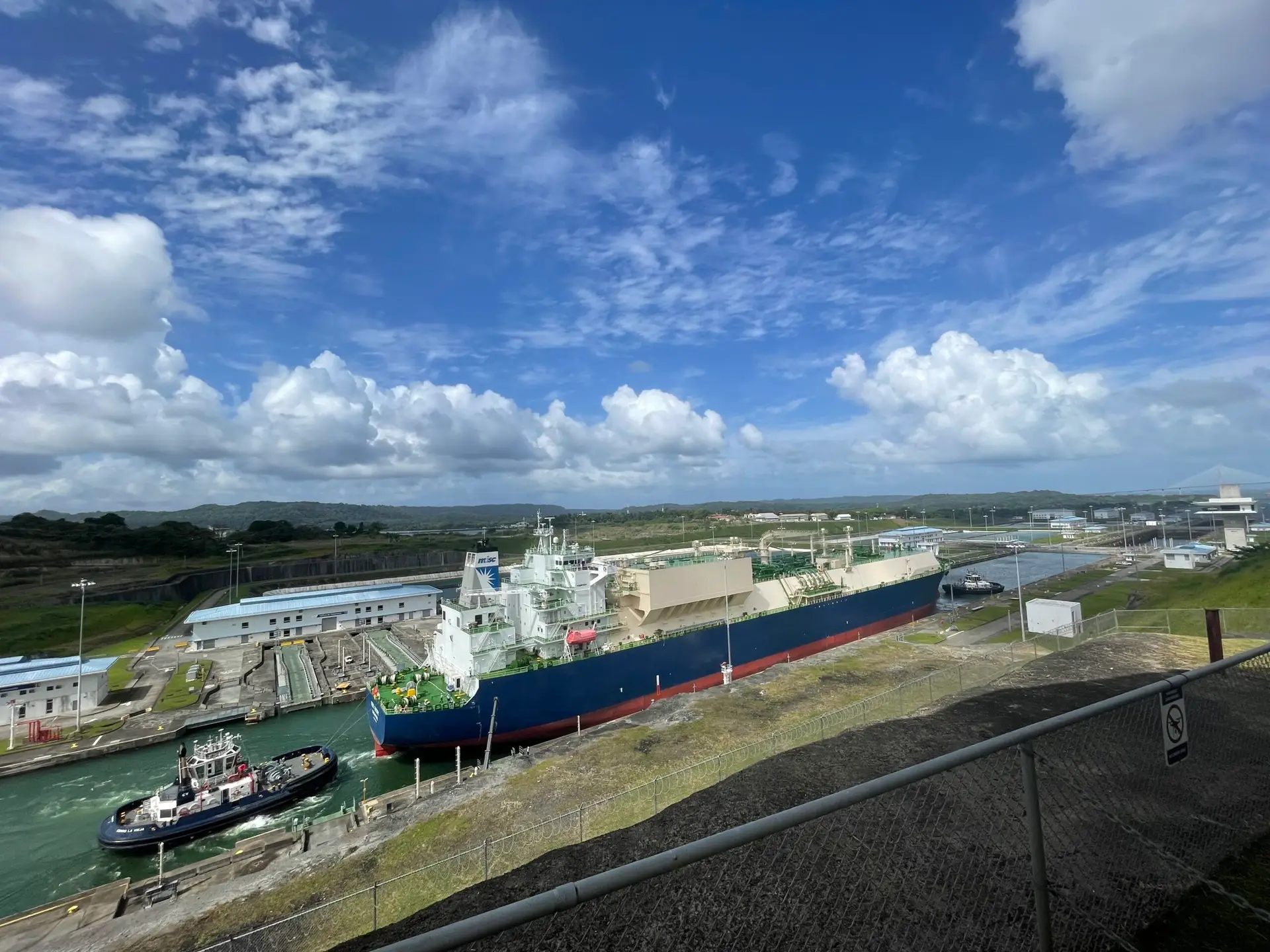 BP Oil Tanker going through the locks of the Panama Canal