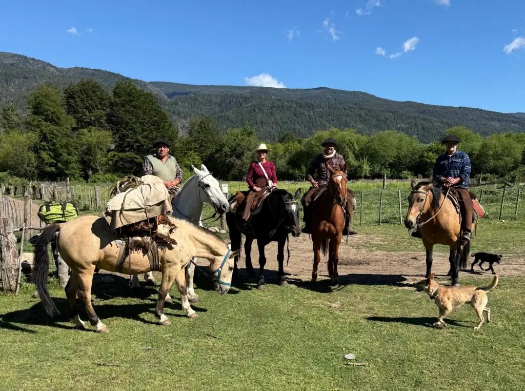 Member of the Mountain Horseback Traveling Party getting ready to head up into the mountains