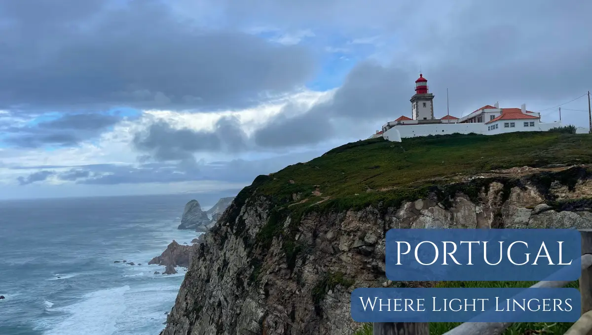 Portugal Hero Banner -- Where Light Lingers. Photo of a Cliff and crashing waves